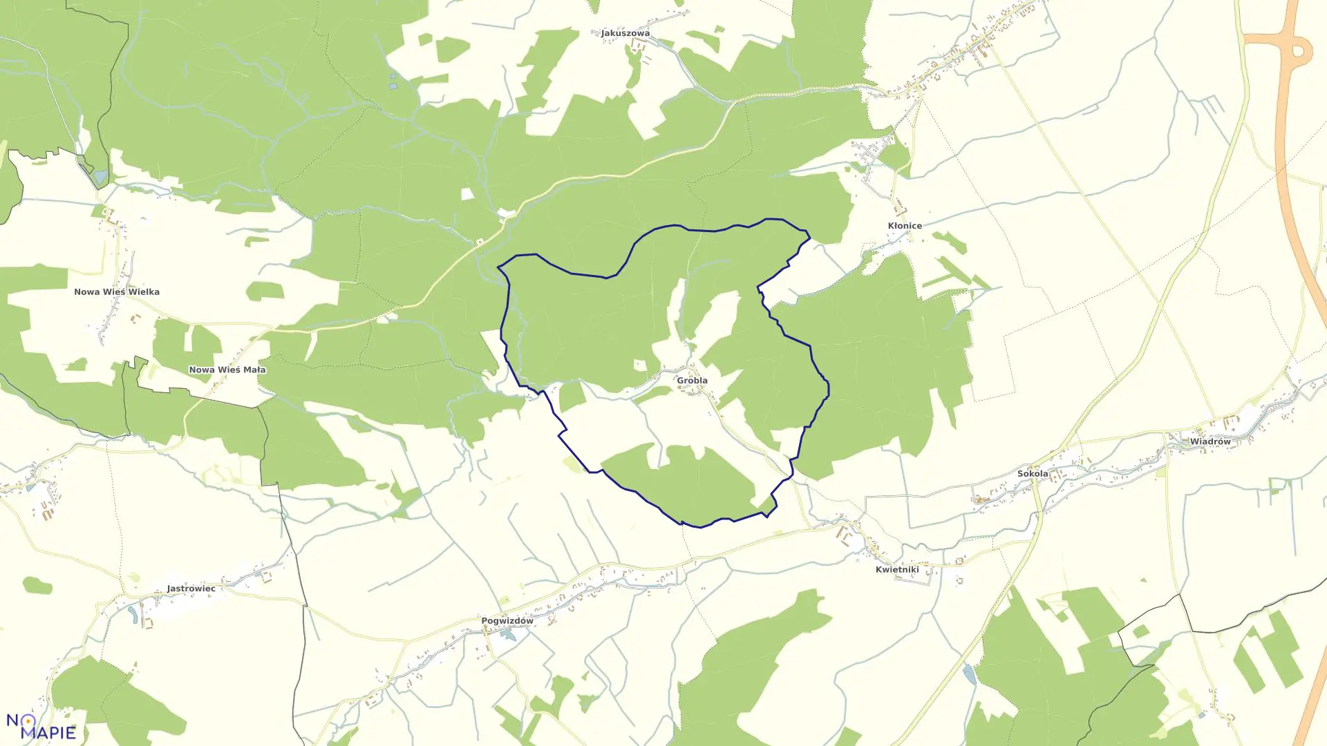 Mapa obrębu GROBLA w gminie Paszowice