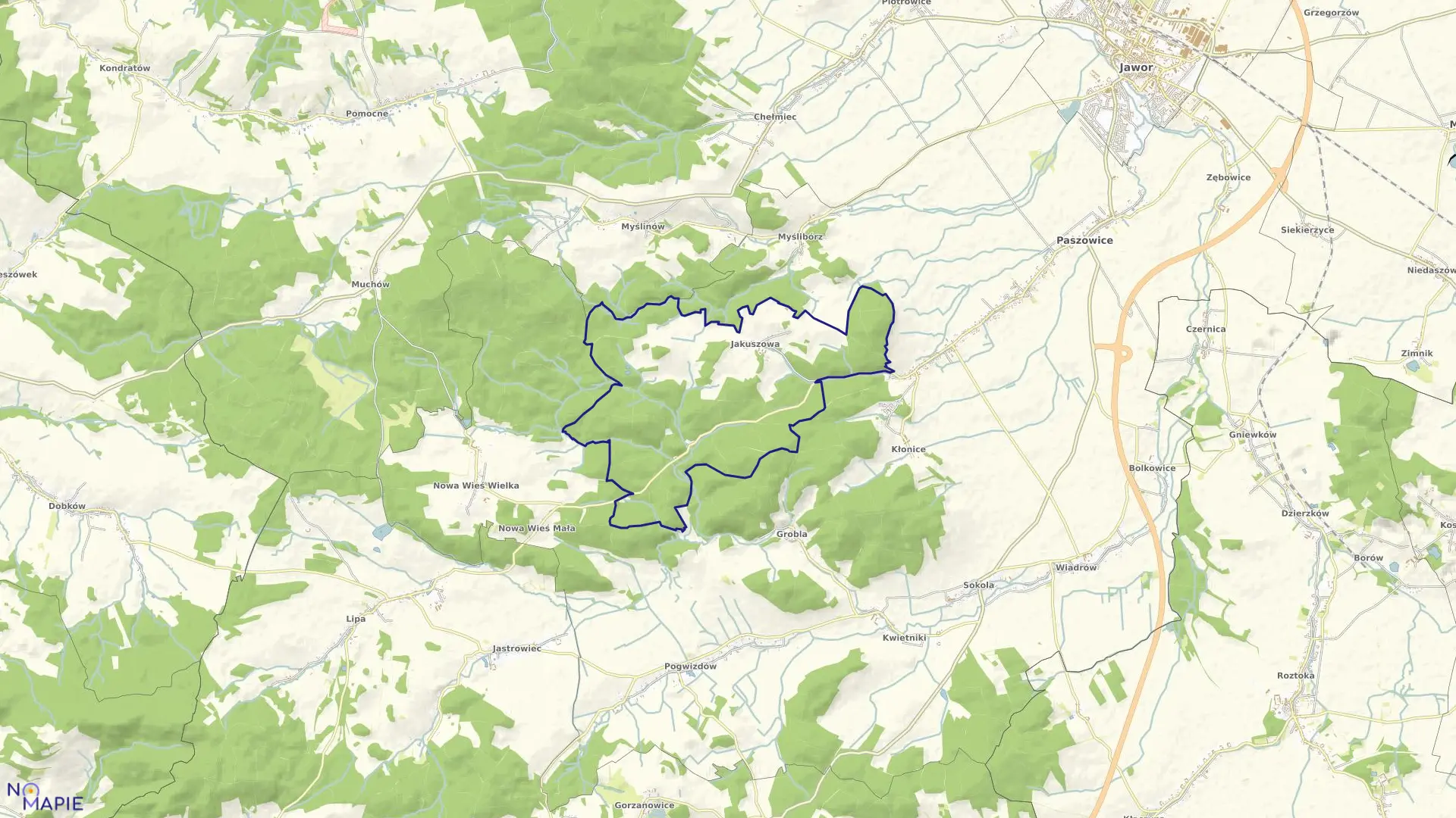Mapa obrębu JAKUSZOWA w gminie Paszowice