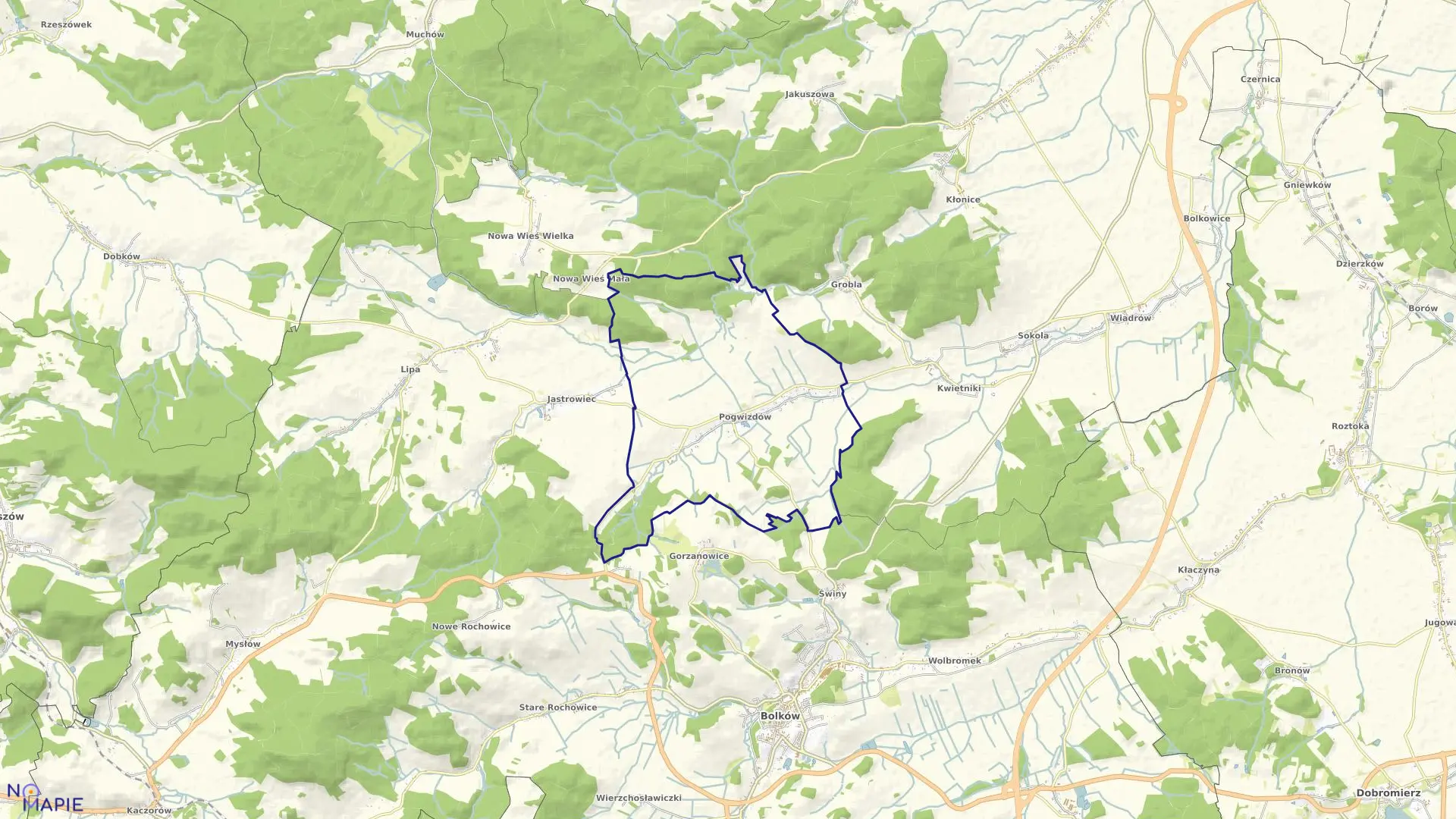 Mapa obrębu POGWIZDÓW w gminie Paszowice