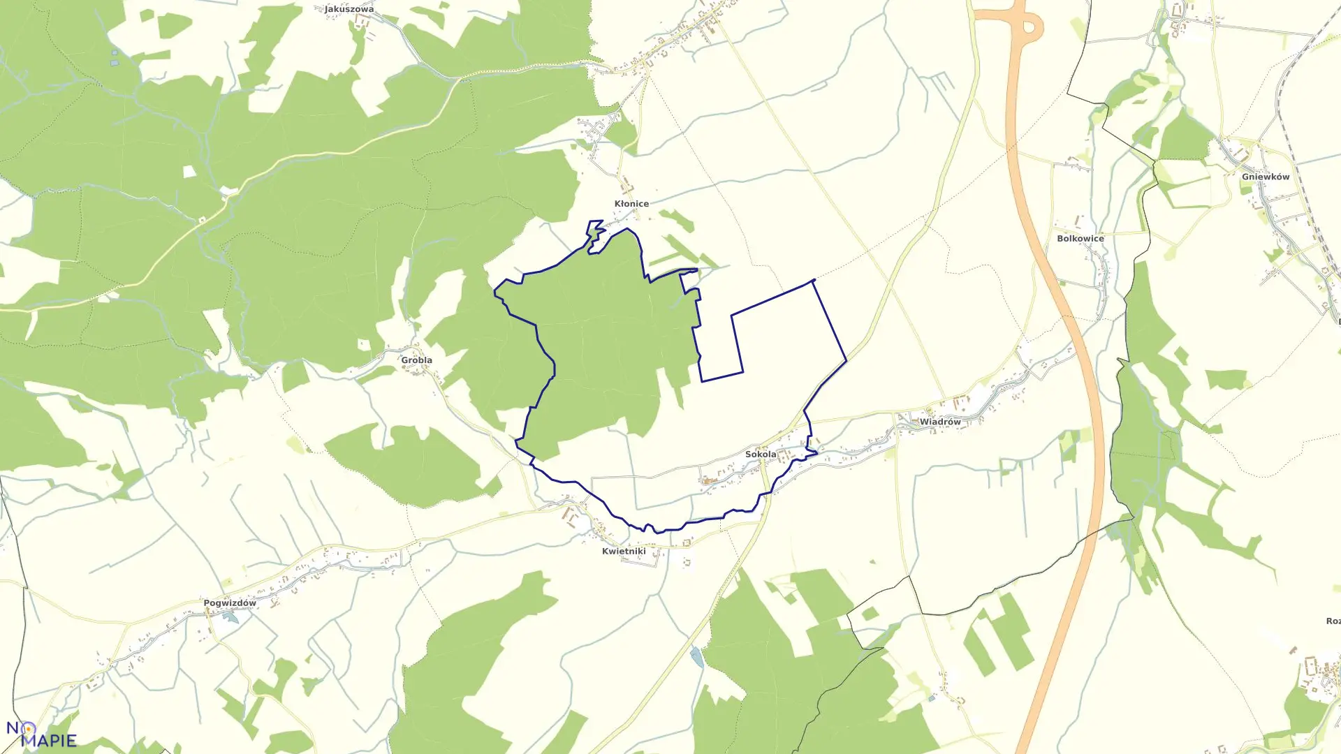 Mapa obrębu SOKOLA w gminie Paszowice