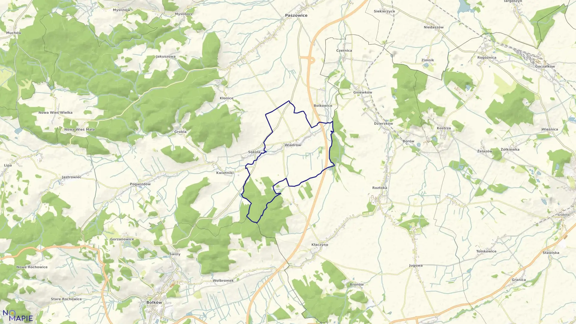 Mapa obrębu WIADRÓW w gminie Paszowice