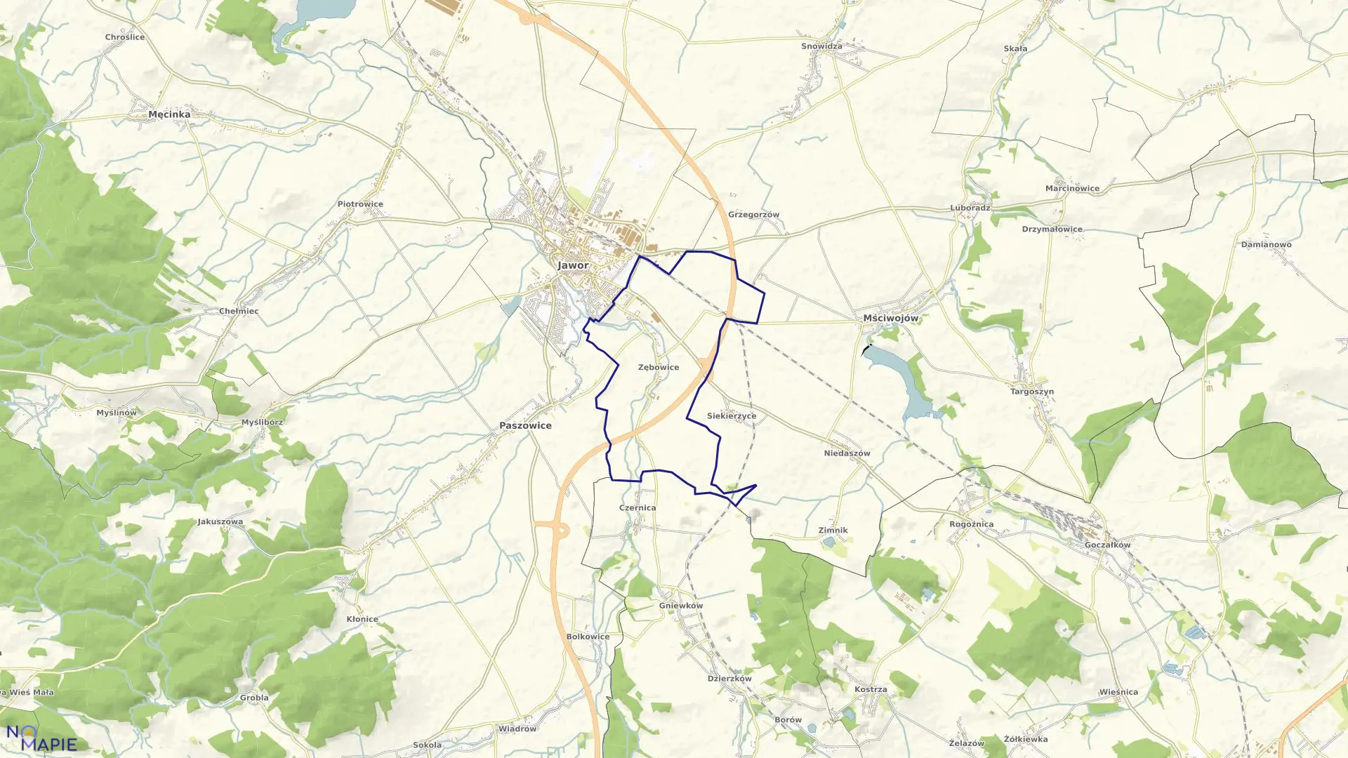 Mapa obrębu ZĘBOWICE w gminie Paszowice